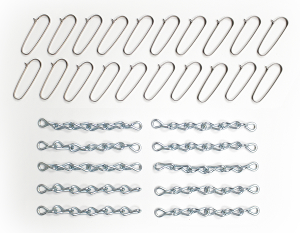 Independent Sign Panel Safety Pin Clips & Chains, Bag of 20 Clips & 10 Chains.