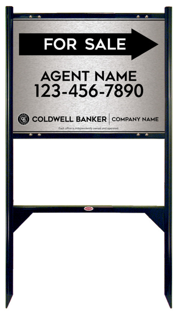 Angle Iron Frame And Agent For Sale Sign Panel Unit, 18"H X 24"W, Brushed Aluminum Composite