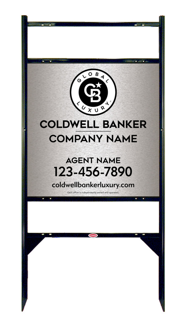 Angle Iron Frame W/ 2 Rider Inserts And Agent Sign Panel Unit, 24"H X 24"W, Brushed Aluminum Composite