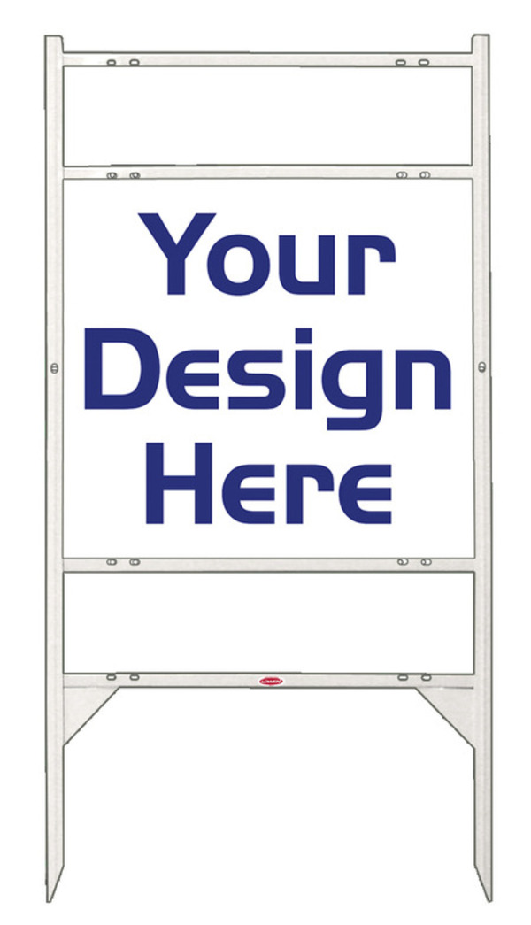 Independent White Angle Iron Frame with Two Rider Insets and Sign Panel Unit, 22"h x 24"w
