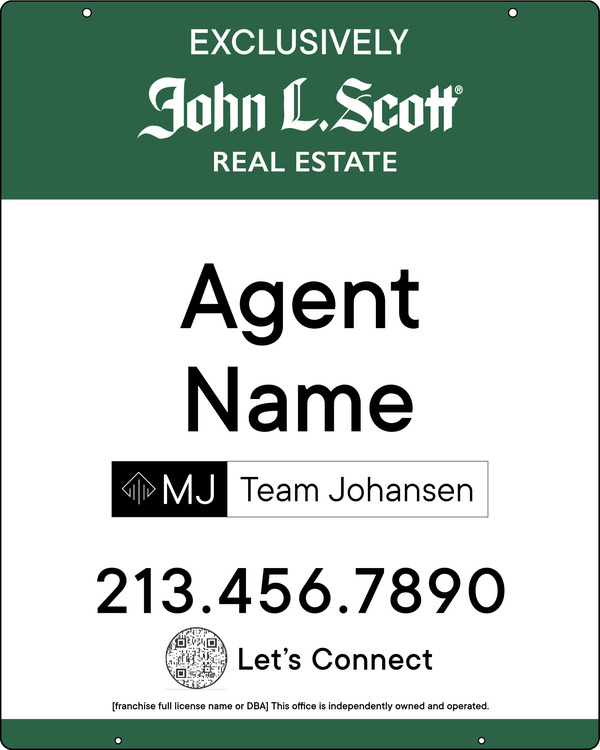 John L. Scott Hanging Agent Name w/ QR Code & Team Logo Sign Panel, 30"h x 24"w, .150 Poly