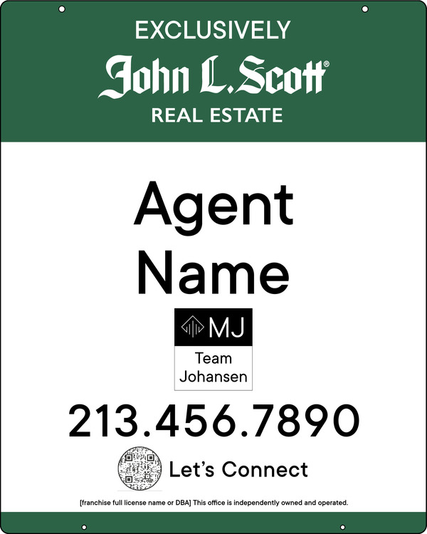 John L. Scott Hanging Agent w/ QR Code & Team Logo Sign Panel,  24 GA steel 30"h x 24"w