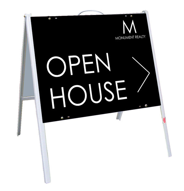 Monument Realty Angle Iron Frame and Open House Sign Panel Unit, 18"h x 24"w, Poly