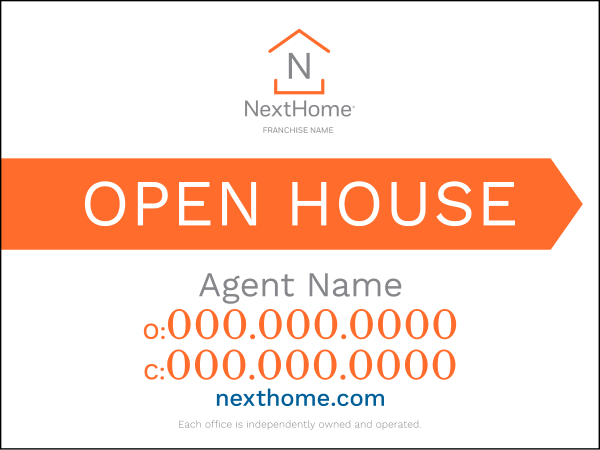 Directional  Agent Open House Sign Panel, Corrugated 4mm, 18"H X 24"W