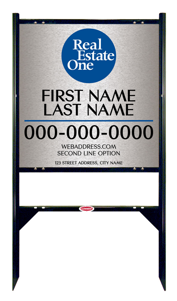 Angle Iron Frame W/ 1 Rider Inserts And Agent Name Sign Panel Unit, 24"H X 24"W, 3mm Brushed Aluminum Composite
