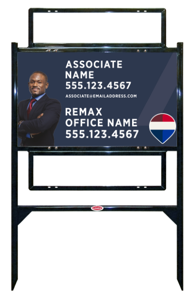 RE/MAX Angle Iron Frame and Associate Name, w/ Cut Out Photo Sign Unit w/2 Rider Insert, 18"h x 30"w, Steel