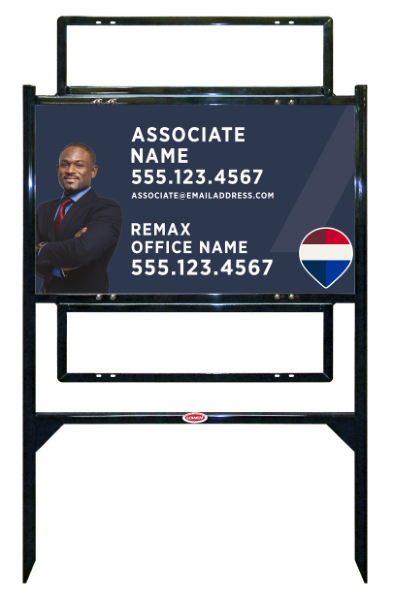 RE/MAX Angle Iron Frame and Associate Name w/ Cut Out Photo Sign Unit w/2 Rider Insert, 18"h x 30"w, Steel