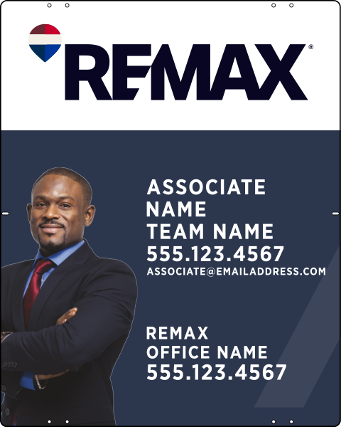 RE/MAX Reflective Associate Name, Team Name w/ Cut Out Photo Sign Panel, 30"h x 24"w, Steel