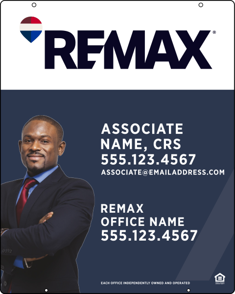 RE/MAX Reflective Hanging Associate Name w/ Cut Out Photo Sign Panel, 30"h x 24"w, .063 Aluminum