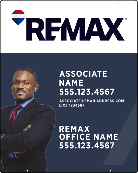 RE/MAX Hanging Associate Name w/ LIcense Number & Cut Out Photo Sign Panel, 30"h x 24"w, .063 Aluminum