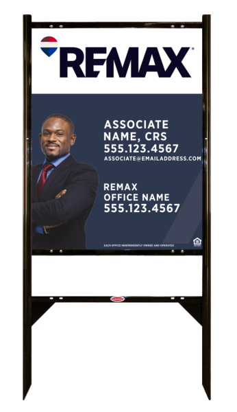 RE/MAX Angle Iron Frame and Associate Name w/ Cut Out Photo Sign Unit,  30"h x 24"w, .040 Aluminum