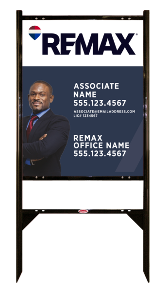 RE/MAX Reflective Angle Iron Frame and Associate Name w/ License Number & Cut Out Photo Sign Unit, 30"h x 24"w, Steel