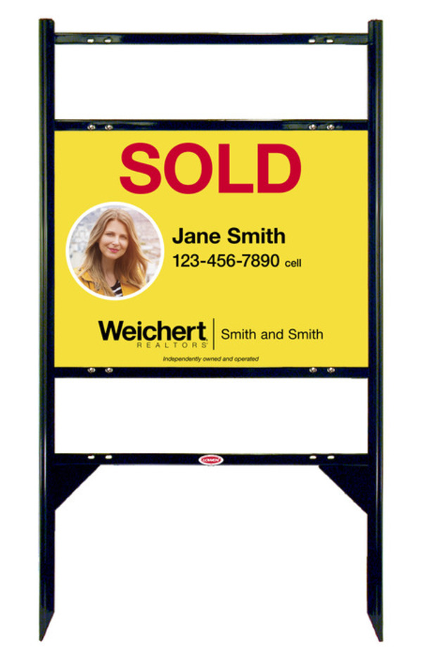 Angle Iron Frame And Agent Photo Sign Panel Unit With 2 Rider Inserts, 18"H X 24"Wj, Steel