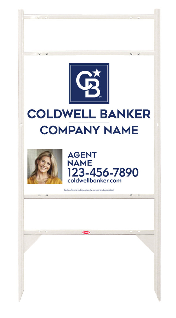 Angle Iron Frame w 2 Rider Inserts and Agent Photo Sign Panel Unit, 25h x 24w, Steel