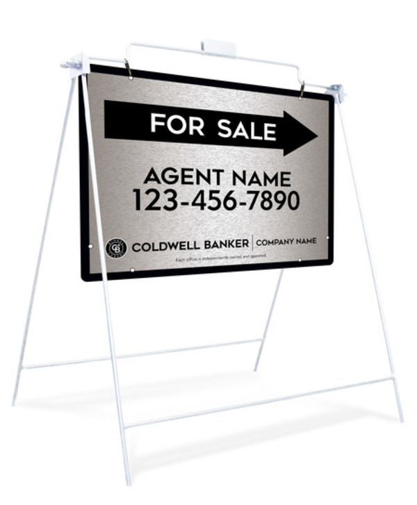 Swinging A-Frame and Agent For Sale Sign Panel Unit, 18h x 24w, Brushed Aluminum Composite