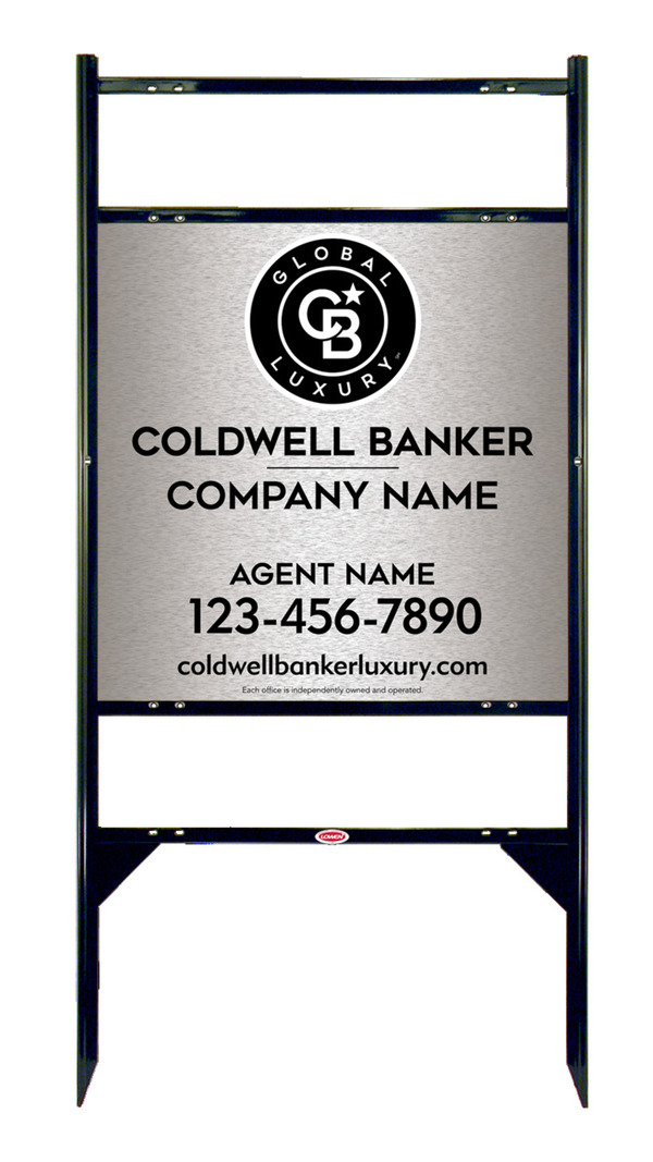 Angle Iron Frame w 2 Rider Inserts and Agent Sign Panel Unit, 24h x 24w, Brushed Aluminum Composite