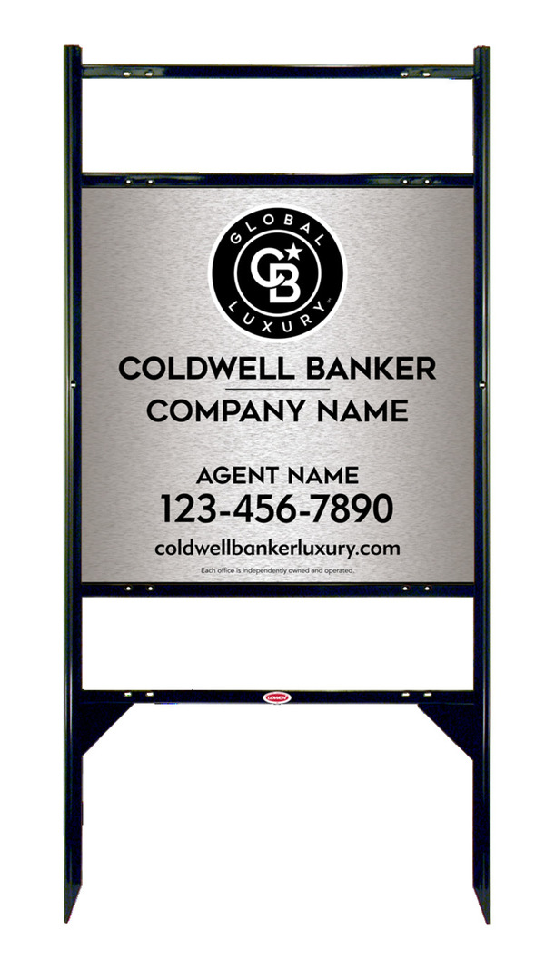 Angle Iron Frame w 2 Rider Inserts and Agent Sign Panel Unit, 24h x 24w, Brushed Aluminum Composite