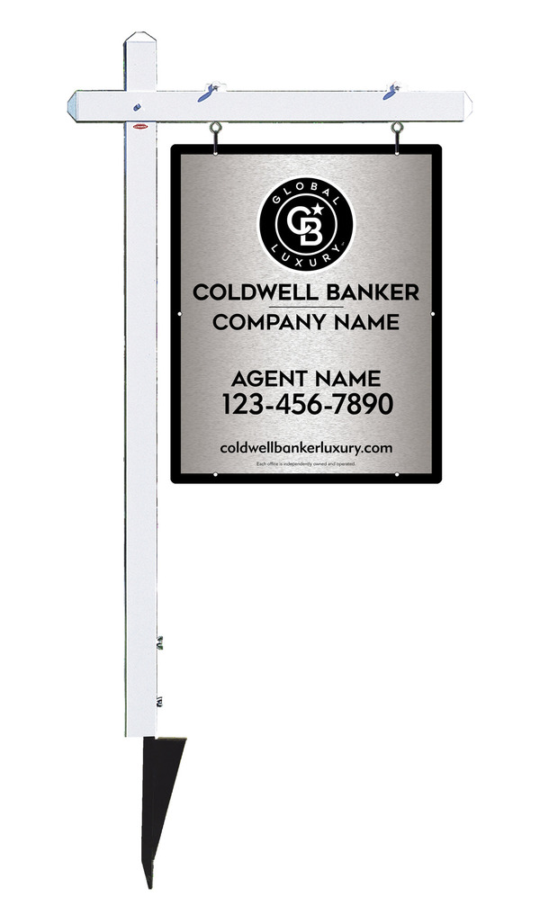 Sign Post and Agent Sign Panel Unit, 30h x 24w, Brushed Aluminum Composite