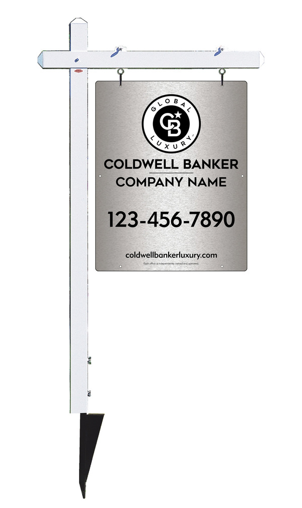 Sign Post and Office Sign Panel Unit, 30h x 24w, Brushed Aluminum Composite