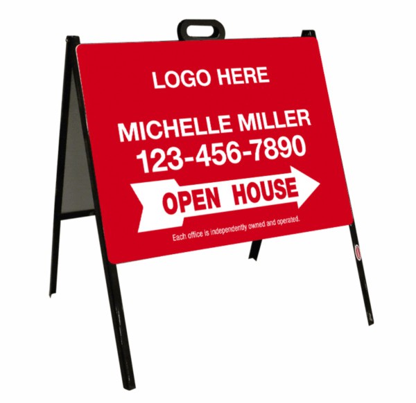 Black Angle Iron a-frame and Open House sign panel unit, 24 GA steel 18h x 24w