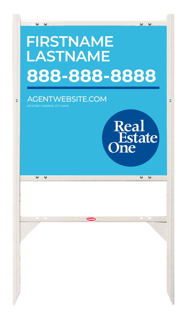 Reflective Angle Iron Frame w 1 Rider Inserts and Agent Name Sign Panel Unit, 24h x 24w, .040 Aluminum